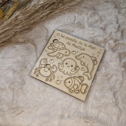 Puzzle bois personnalisé Animaux de la mer pour enfant bébé, jeu éducatif et d'éveil - Idée cadeau garçon et fille
