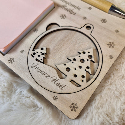 Porte bloc note - support Post-it en bois personnalisé avec boule de Noël | Décoration de sapin - décor 2 Sapins