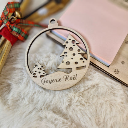 Porte bloc note - support Post-it en bois personnalisé avec boule de Noël | Décoration de sapin - décor 2 Sapins