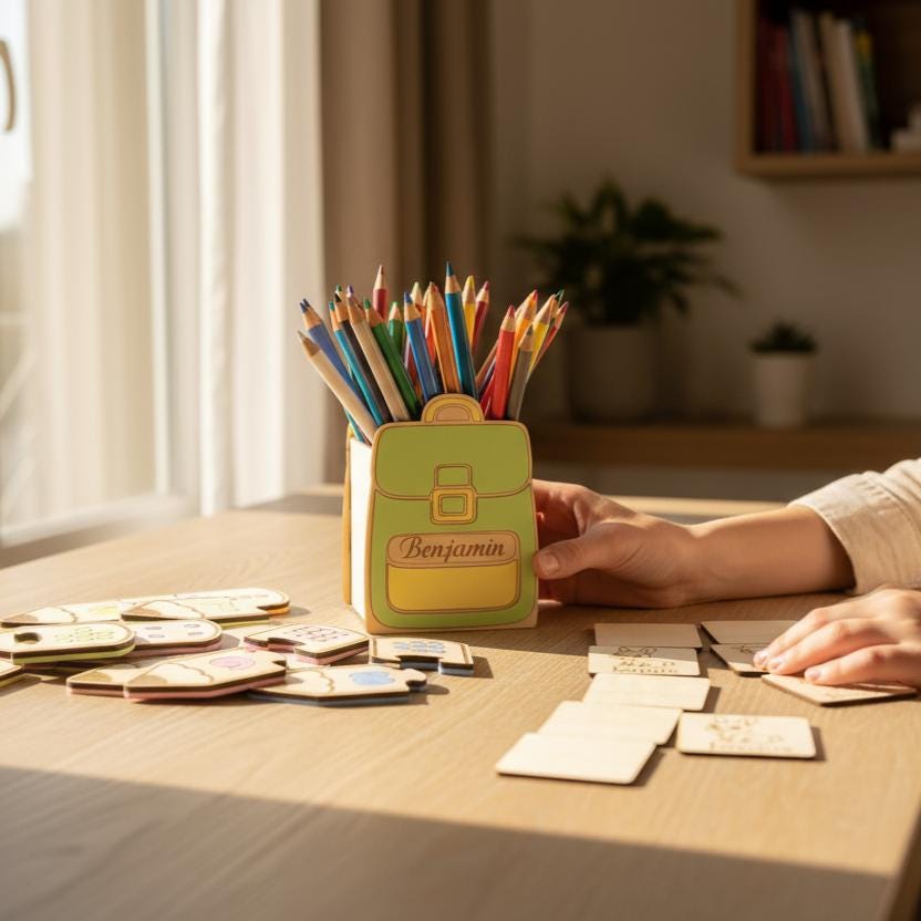 Pot à crayons et stylos en bois, cadeau pour enfants, décor cartable