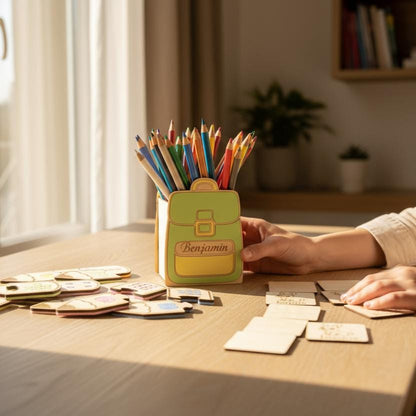 Pot à crayons et stylos en bois, cadeau pour enfants, décor cartable