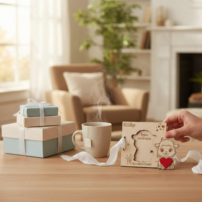 Carte cadeau surprise en bois gravé, décor animal pour enfant