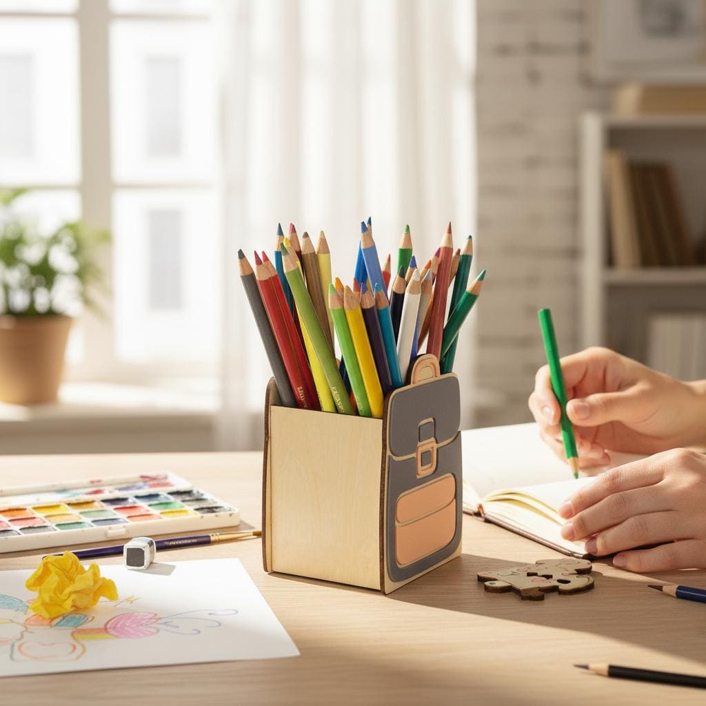 Pot à crayons et stylos en bois, cadeau pour enfants, décor cartable