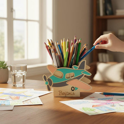 Pot à crayons et stylos en bois, cadeau pour enfants, décor avion