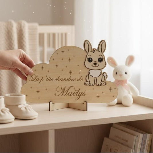 Plaque personnalisée pour chambre d'enfant, décoration de porte en bois gravé et peint