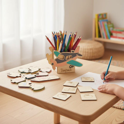 Pot à crayons et stylos en bois, cadeau pour enfants, décor avion