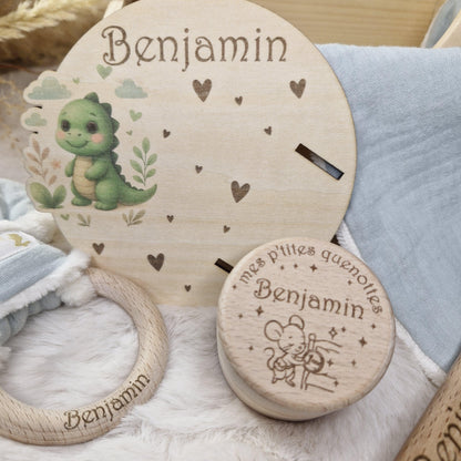 Coffret de naissance personnalisé Dinosaure – Cadeau baby-shower surprise bébé
