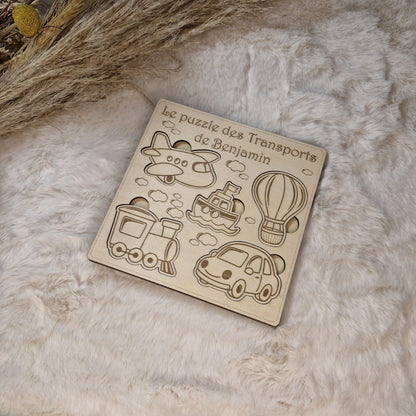 Puzzle bois personnalisé Transports pour enfant bébé, jeu éducatif et d'éveil - Idée cadeau garçon et fille