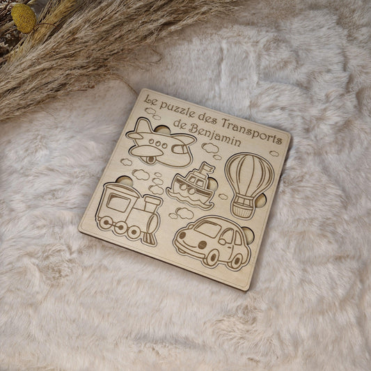 Puzzle bois personnalisé Transports pour enfant bébé, jeu éducatif et d'éveil - Idée cadeau garçon et fille