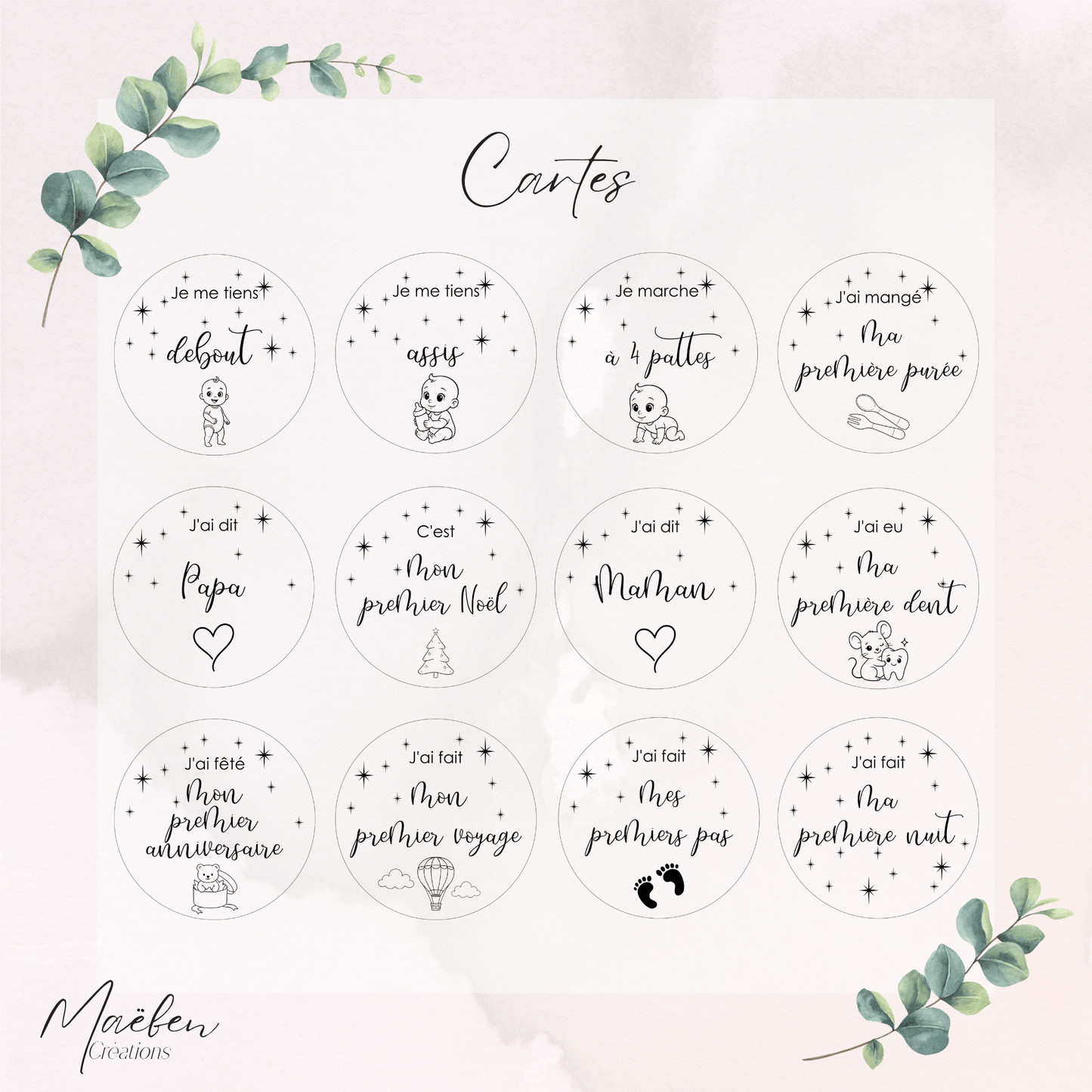 Cartes Mes premières fois personnalisées en bois gravé | Souvenir cadeau de bébé