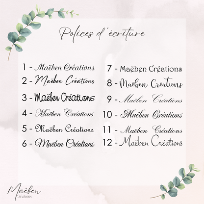 Mini-menu de Noël - Marque-place personnalisé, en bois gravé - décor Forêt enneigée