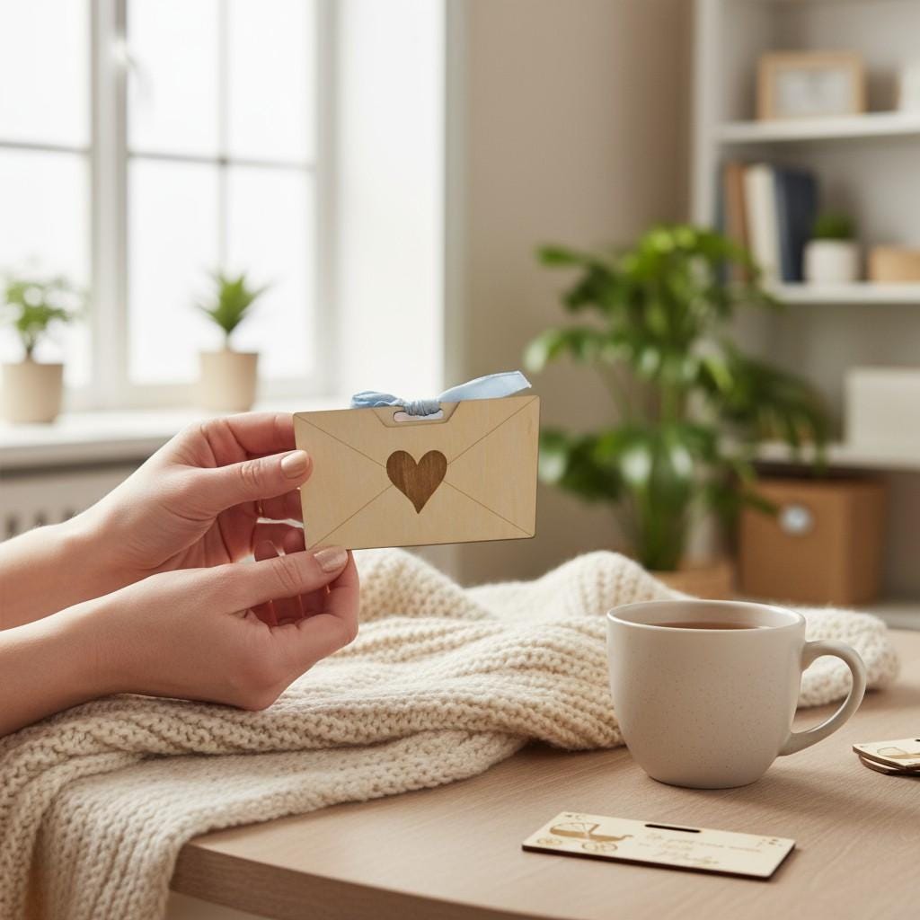 Carte cadeau enveloppe surprise annonce grossesse Petits petons, en bois gravé