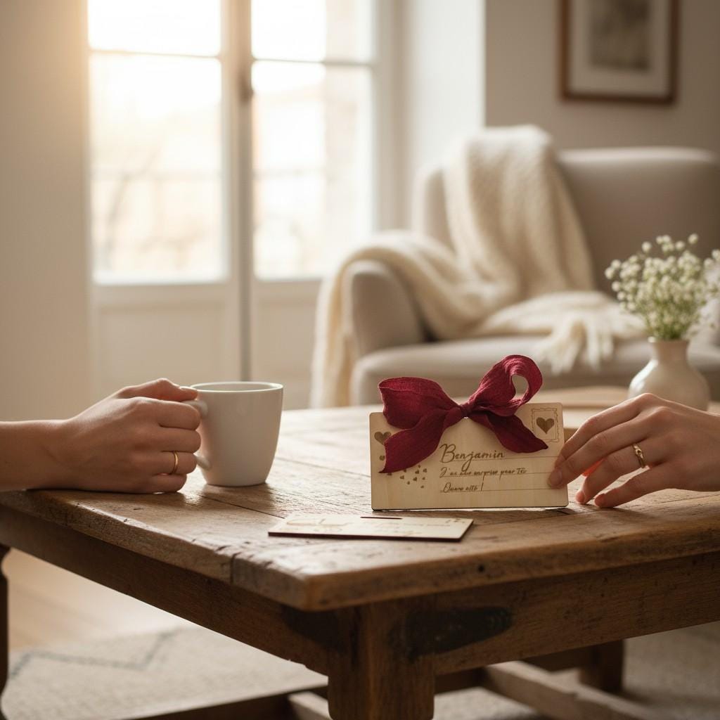 Carte cadeau enveloppe surprise annonce grossesse Petits petons, en bois gravé