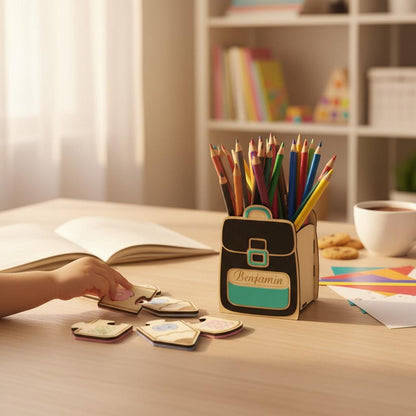 Pot à crayons et stylos en bois, cadeau pour enfants, décor cartable