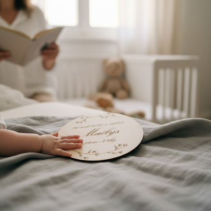 Cartes étapes personnalisées en bois gravé | Souvenir de bébé - mes premiers mois