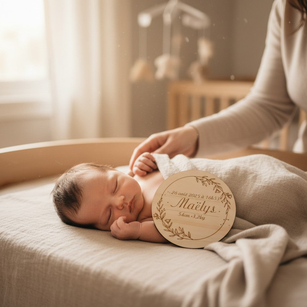 Cartes étapes personnalisées en bois gravé | Souvenir de bébé - mes premiers mois