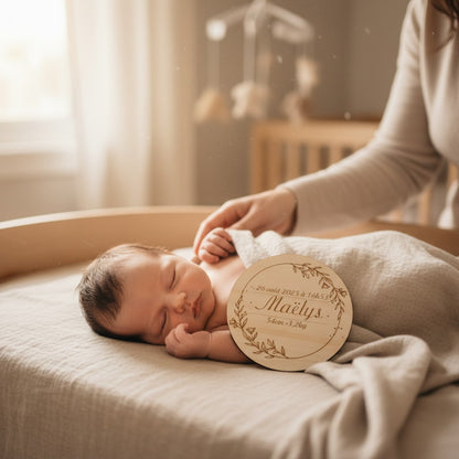 Cartes étapes personnalisées en bois gravé | Souvenir de bébé - mes premiers mois