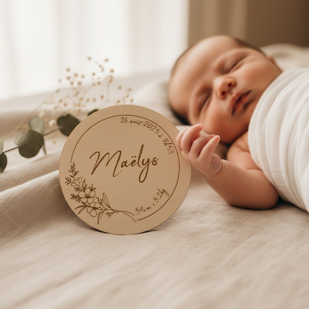 Cartes étapes personnalisées en bois gravé | Souvenir de bébé - mes premiers mois