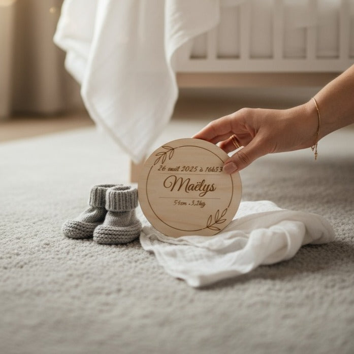Cartes étapes personnalisées en bois gravé | Souvenir de bébé - mes premiers mois
