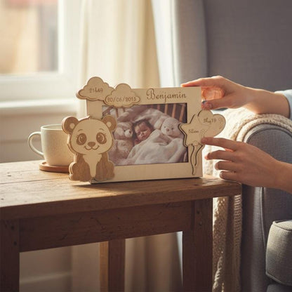 Cadre photo personnalisé en bois gravé – décor animal gravé pour enfant