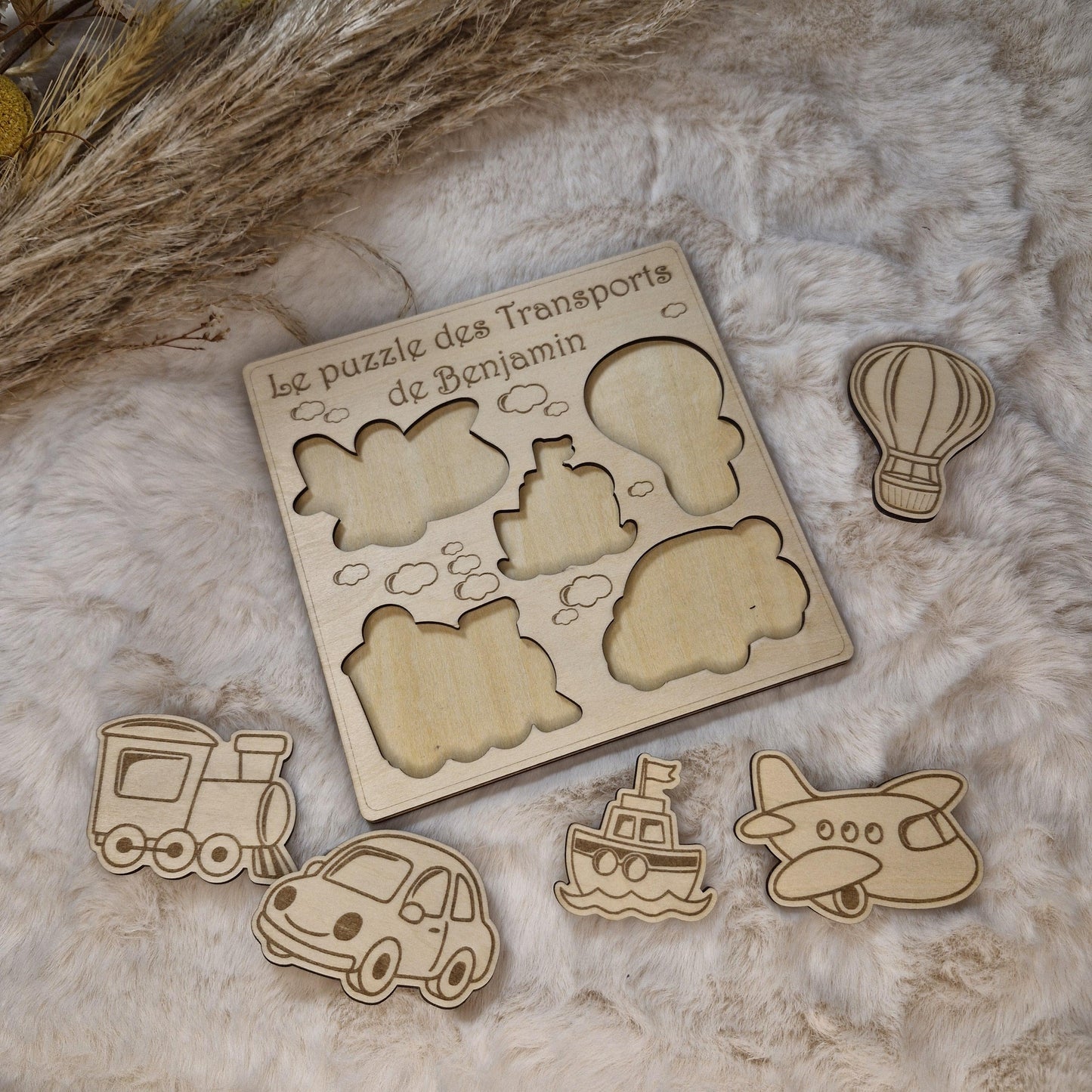 Puzzle bois personnalisé Transports pour enfant bébé, jeu éducatif et d'éveil - Idée cadeau garçon et fille