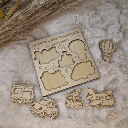 Puzzle bois personnalisé Transports pour enfant bébé, jeu éducatif et d'éveil - Idée cadeau garçon et fille