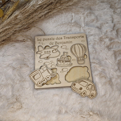 Puzzle bois personnalisé Transports pour enfant bébé, jeu éducatif et d'éveil - Idée cadeau garçon et fille