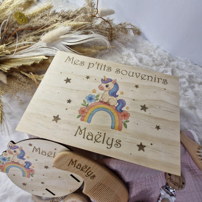 Coffret de naissance personnalisé Licorne  – Cadeau baby-shower surprise bébé