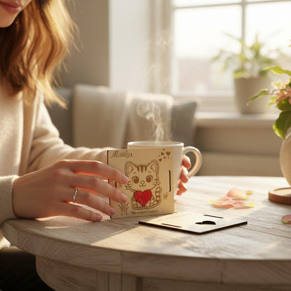 Carte cadeau surprise en bois gravé, décor animal pour enfant