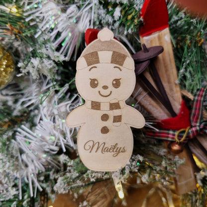 Marque-place de Noël personnalisé en bois - décoration marque place - Bonhomme de Neige