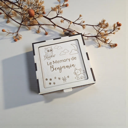 Jeu de mémoire en bois personnalisé - Les Animaux | Memory - Idée cadeau enfant