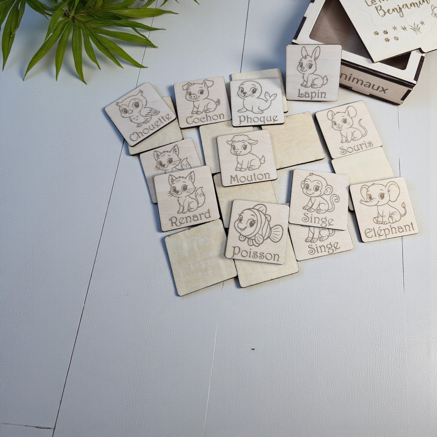 Jeu de mémoire en bois personnalisé - Les Animaux | Memory - Idée cadeau enfant