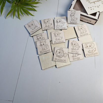 Jeu de mémoire en bois personnalisé - Les Animaux | Memory - Idée cadeau enfant