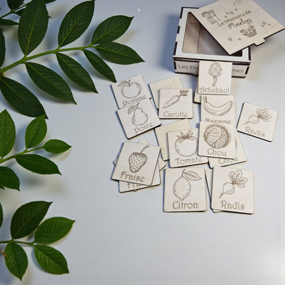 Jeu de mémoire en bois personnalisé - Les Fruits & Légumes| Memory - Idée cadeau enfant