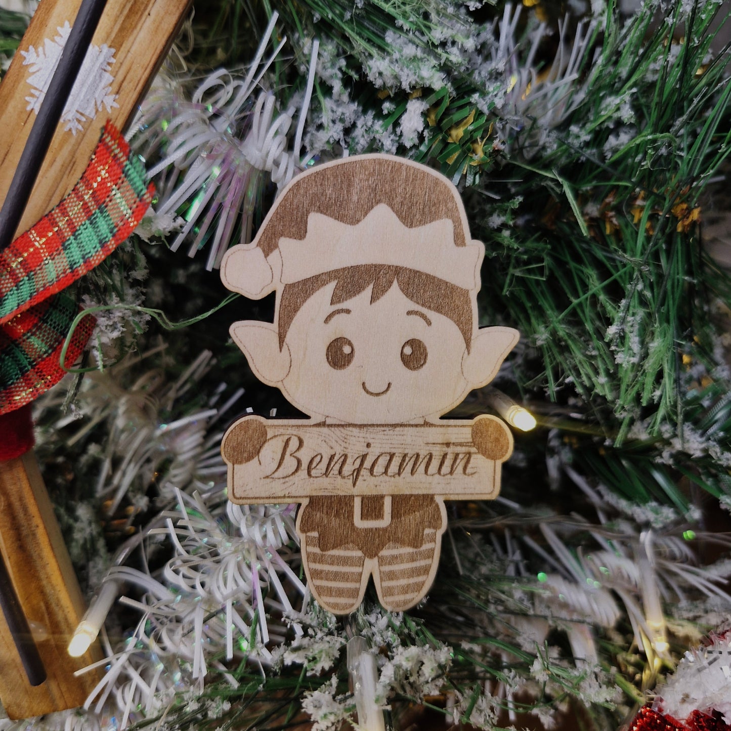 Marque-place de Noël personnalisé en bois - décoration marque place - Lutin