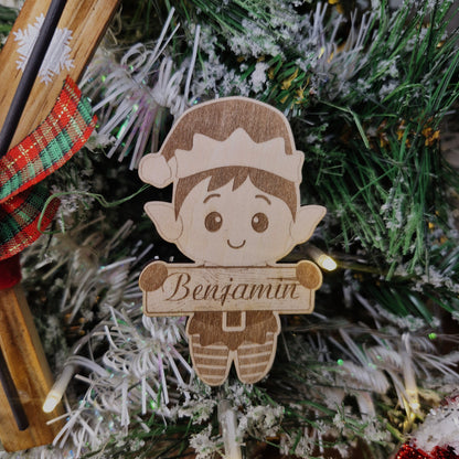 Marque-place de Noël personnalisé en bois - décoration marque place - Lutin