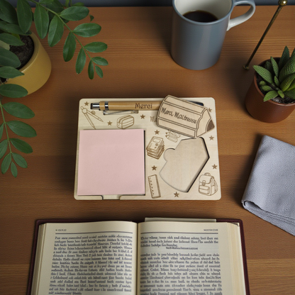 Porte bloc note - support Post-it en bois personnalisé avec crayon | Cadeau maîtresse ou enseignant - décor Crayon